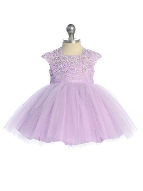 Baby Girls Lace Illusion Neckline Formal Dress 6-24 Months